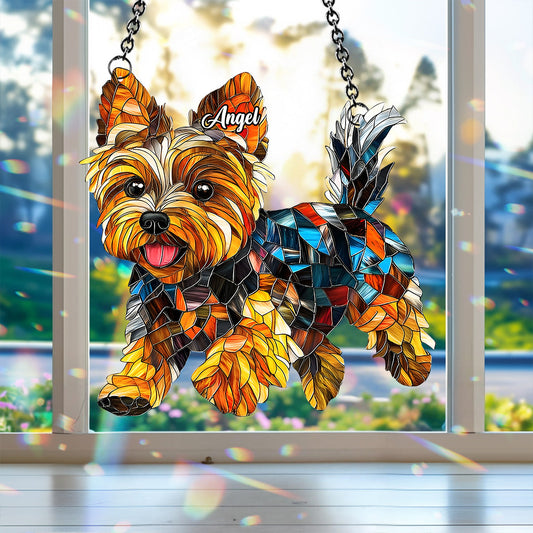 Niedlicher Yorkshire Terrier – Personalisierter Fensterhänger mit Yorkshire-Terrier-Motiv 