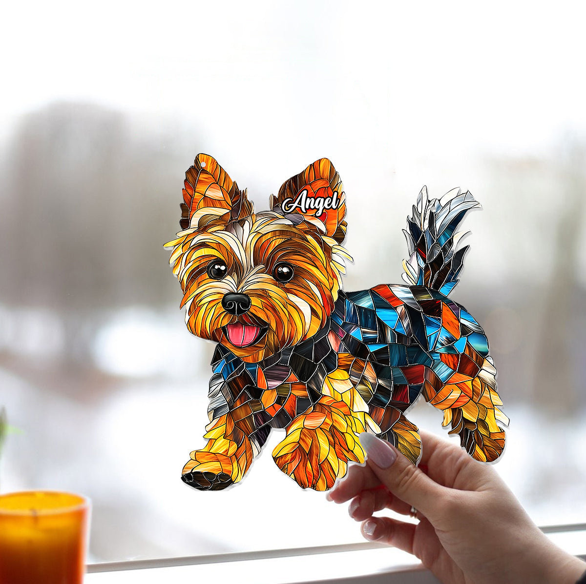 Adorable Yorkie - Personalized Yorkshire Terriers Window Hanging Suncatcher Ornament