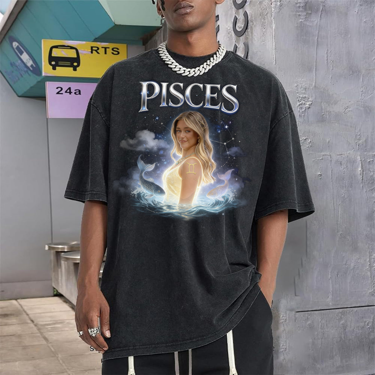 Custom Any Photo Zodiac Style - Personalized Horoscope Wash T-Shirt