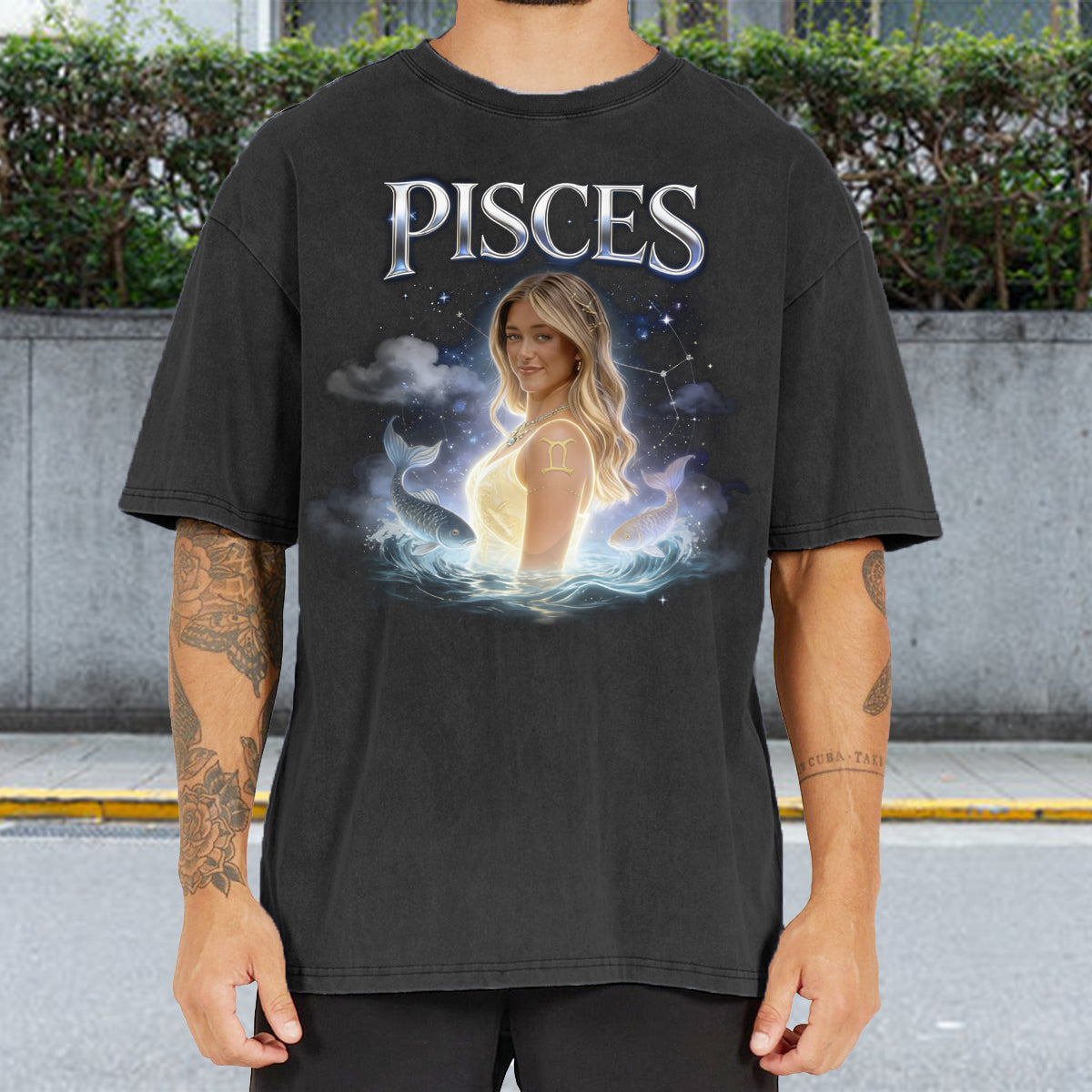 Custom Any Photo Zodiac Style - Personalized Horoscope Wash T-Shirt