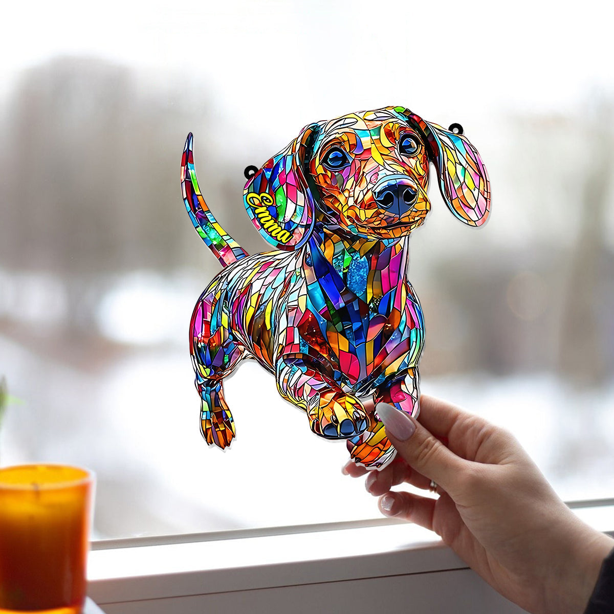 Love Dachshunds - Personalized Dachshund Window Hanging Suncatcher Ornament