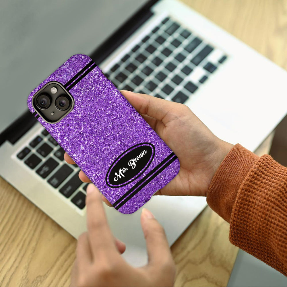 Design mit künstlichem Glitzerstift – Personalisierte Handyhülle und Handygriff mit Lehrermotiv und Volldruck