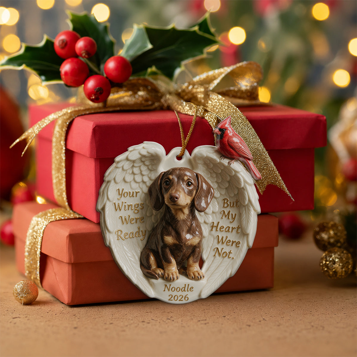 Deine Flügel waren bereit - Personalisierte Hund Keramik Ornament in Form