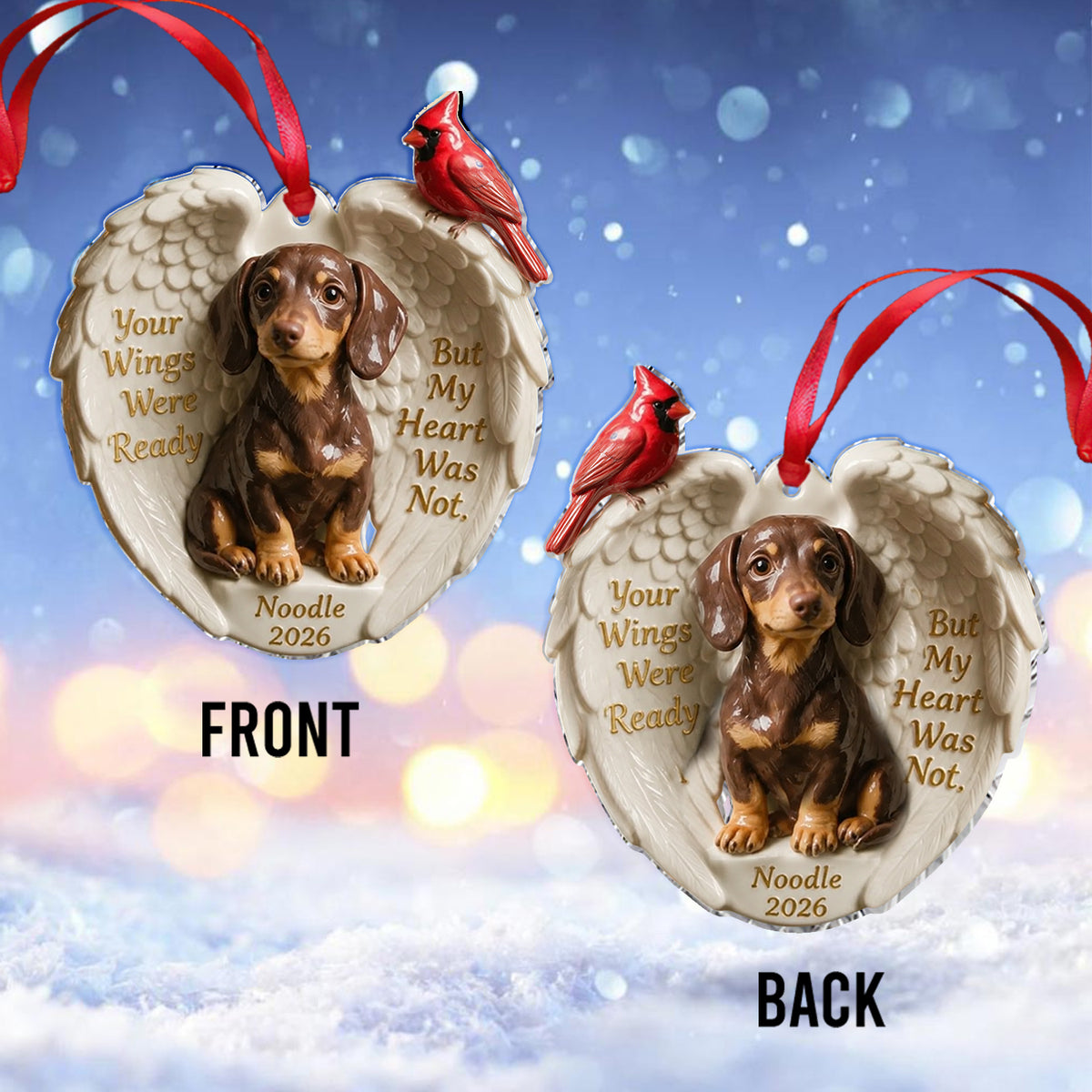 Deine Flügel waren bereit - Personalisierte Hund Keramik Ornament in Form
