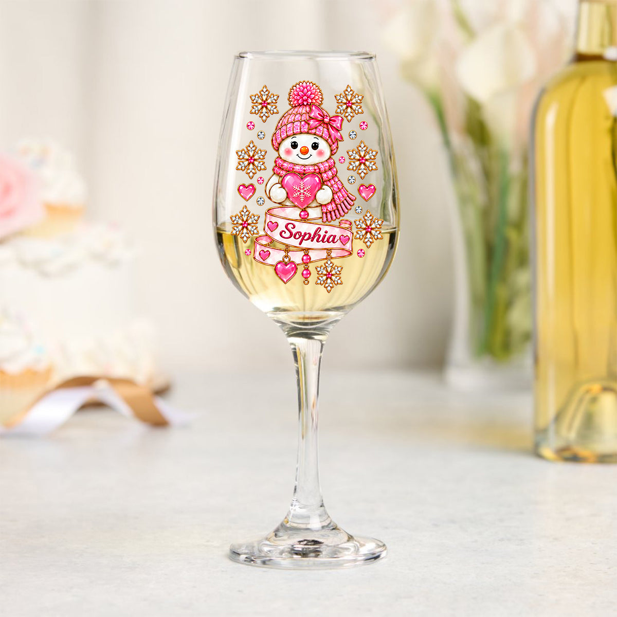 Merry Christmas Snowman Wine Glass Family Gift - Personalized Family Wine Glass With Long Stem