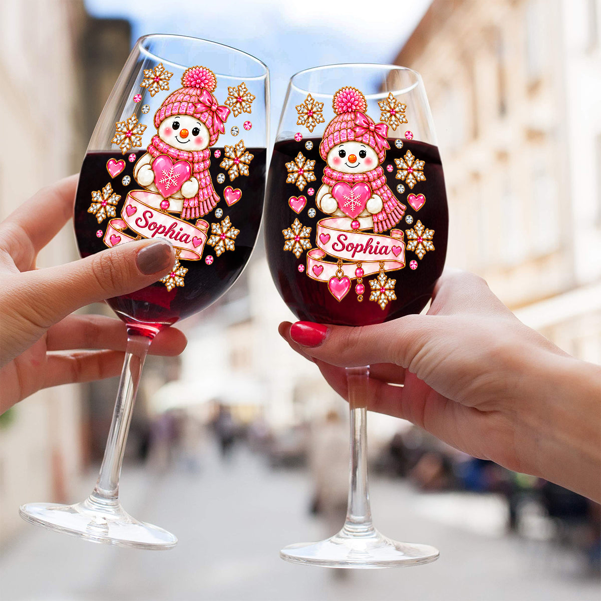 Merry Christmas Snowman Wine Glass Family Gift - Personalized Family Wine Glass With Long Stem