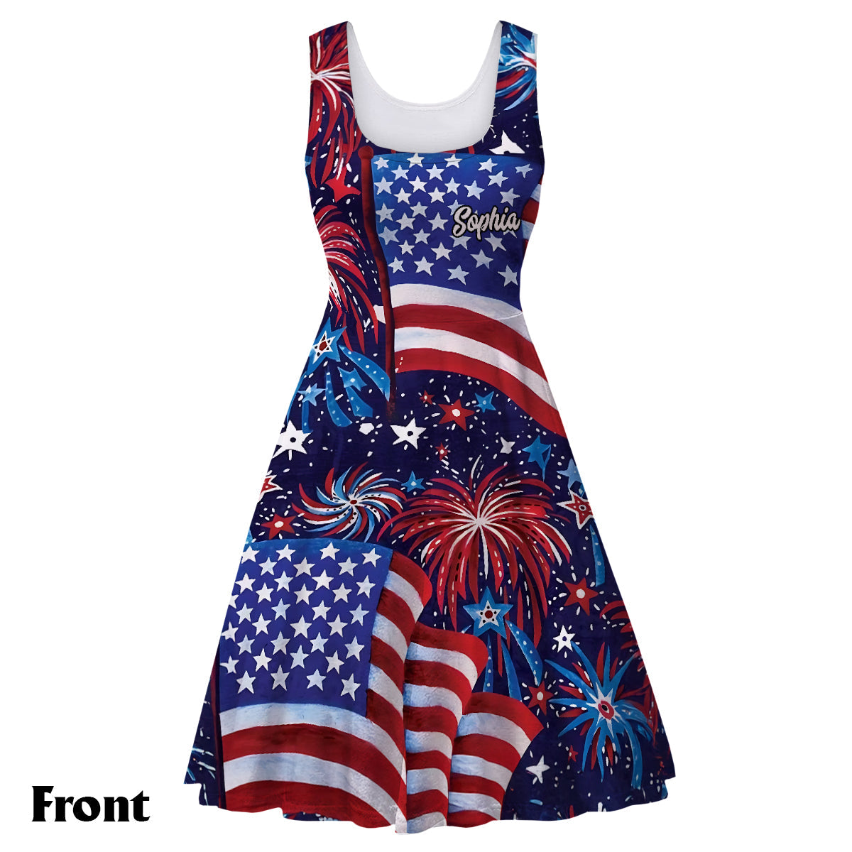 Amerikanische Frau – Personalisiertes ärmelloses Kleid zum Unabhängigkeitstag/4. Juli
