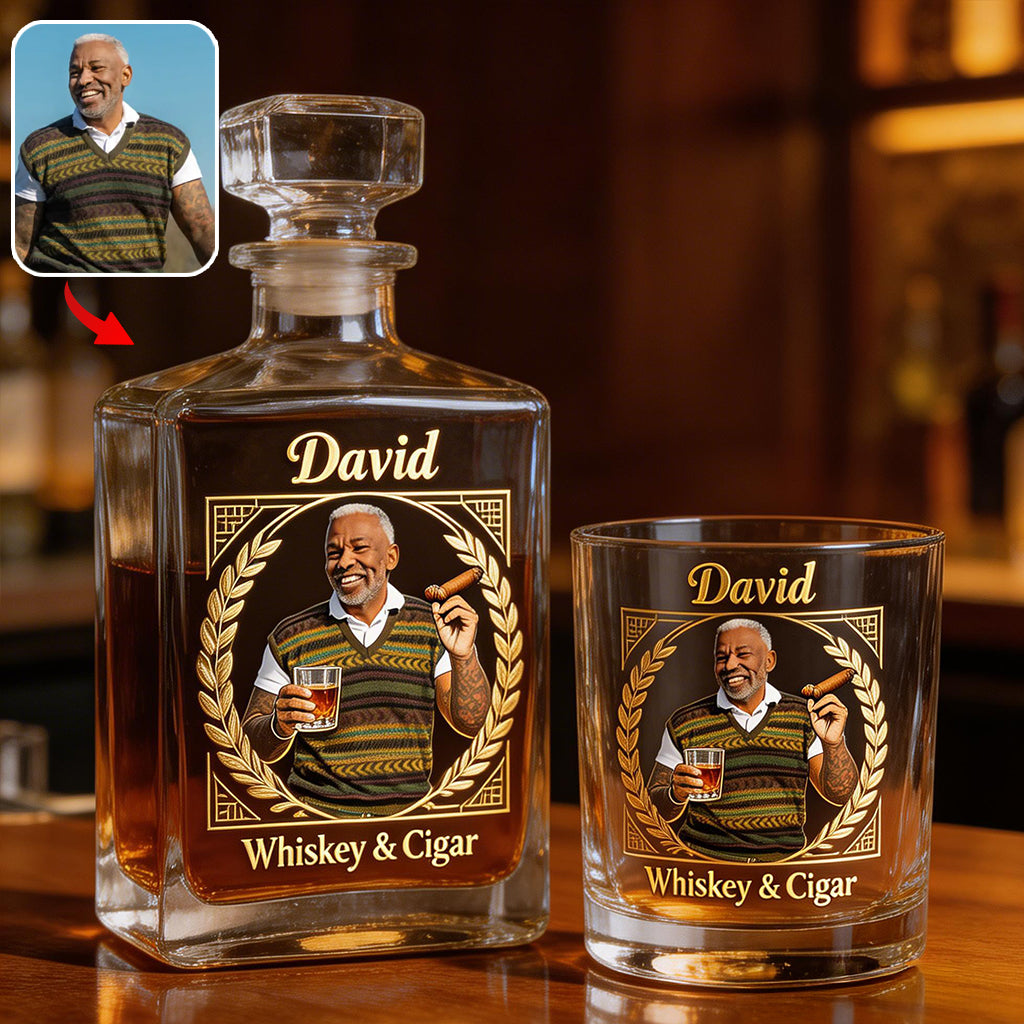 Personalisierter Whisky & Zigarren - Individuelles Whisky Dekanter Set