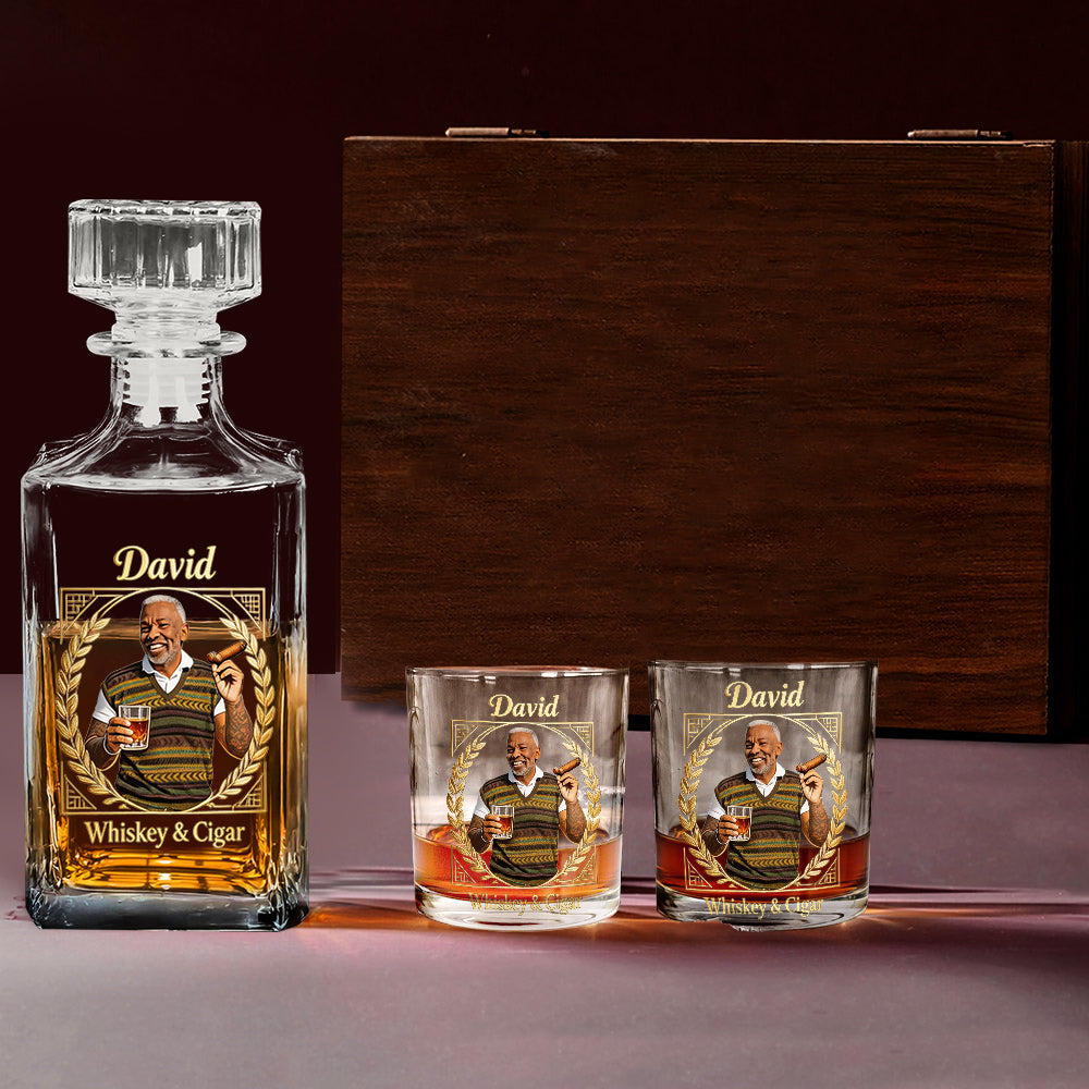 Personalisierter Whisky & Zigarren - Individuelles Whisky Dekanter Set