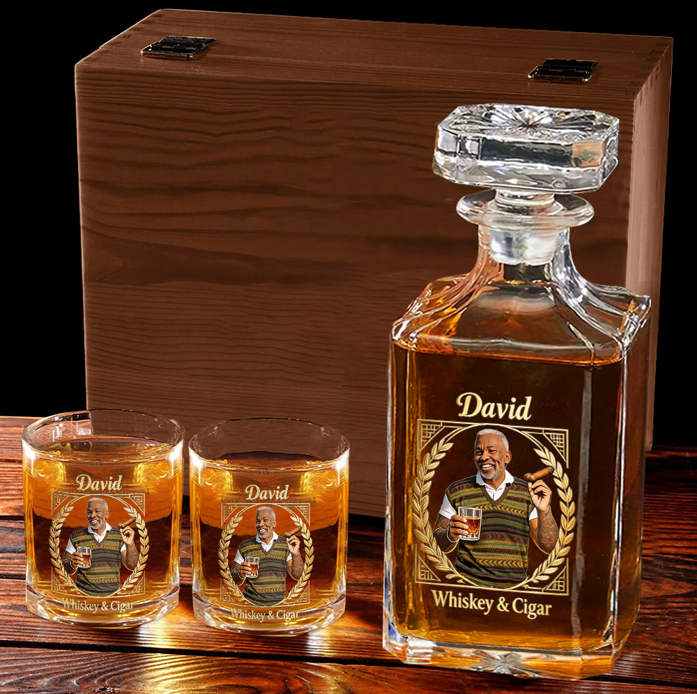 Personalisierter Whisky & Zigarren - Individuelles Whisky Dekanter Set