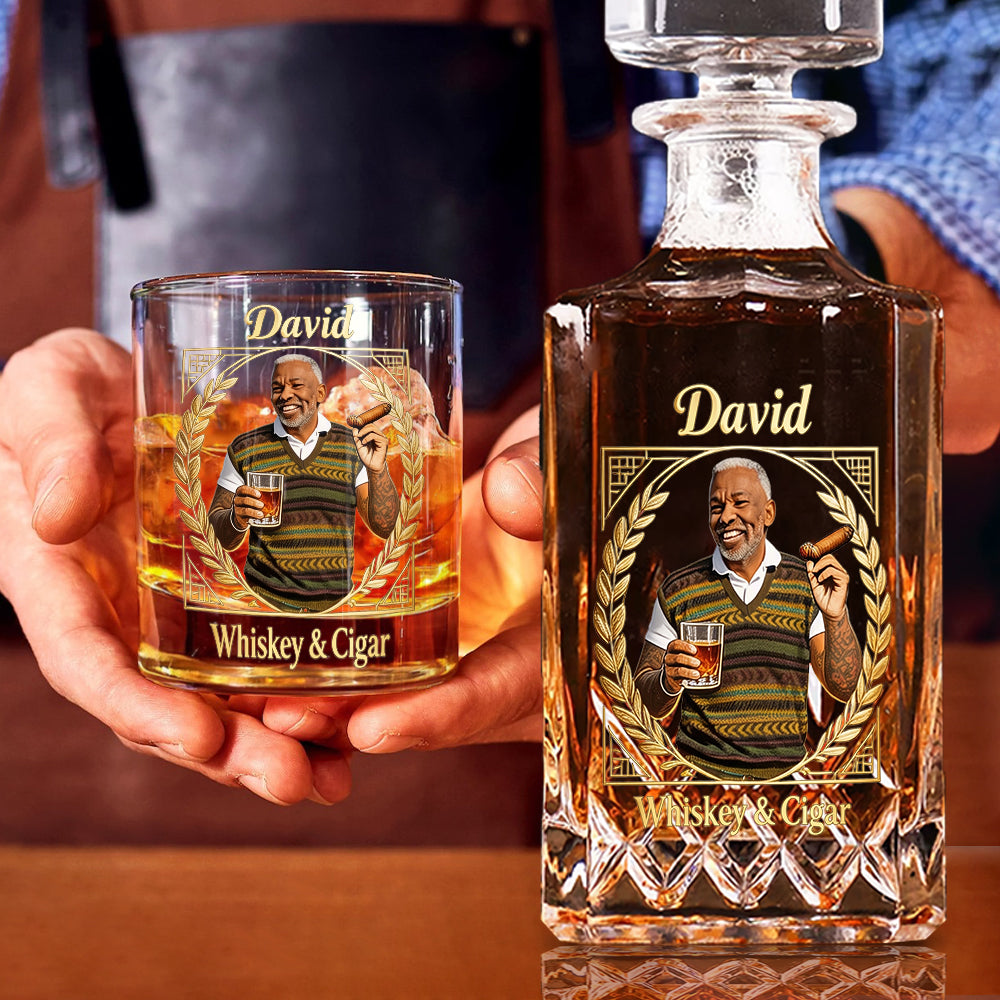 Personalisierter Whisky & Zigarren - Individuelles Whisky Dekanter Set