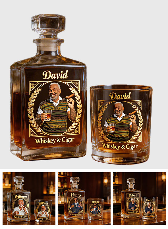 Personalisierter Whisky & Zigarren - Individuelles Whisky Dekanter Set