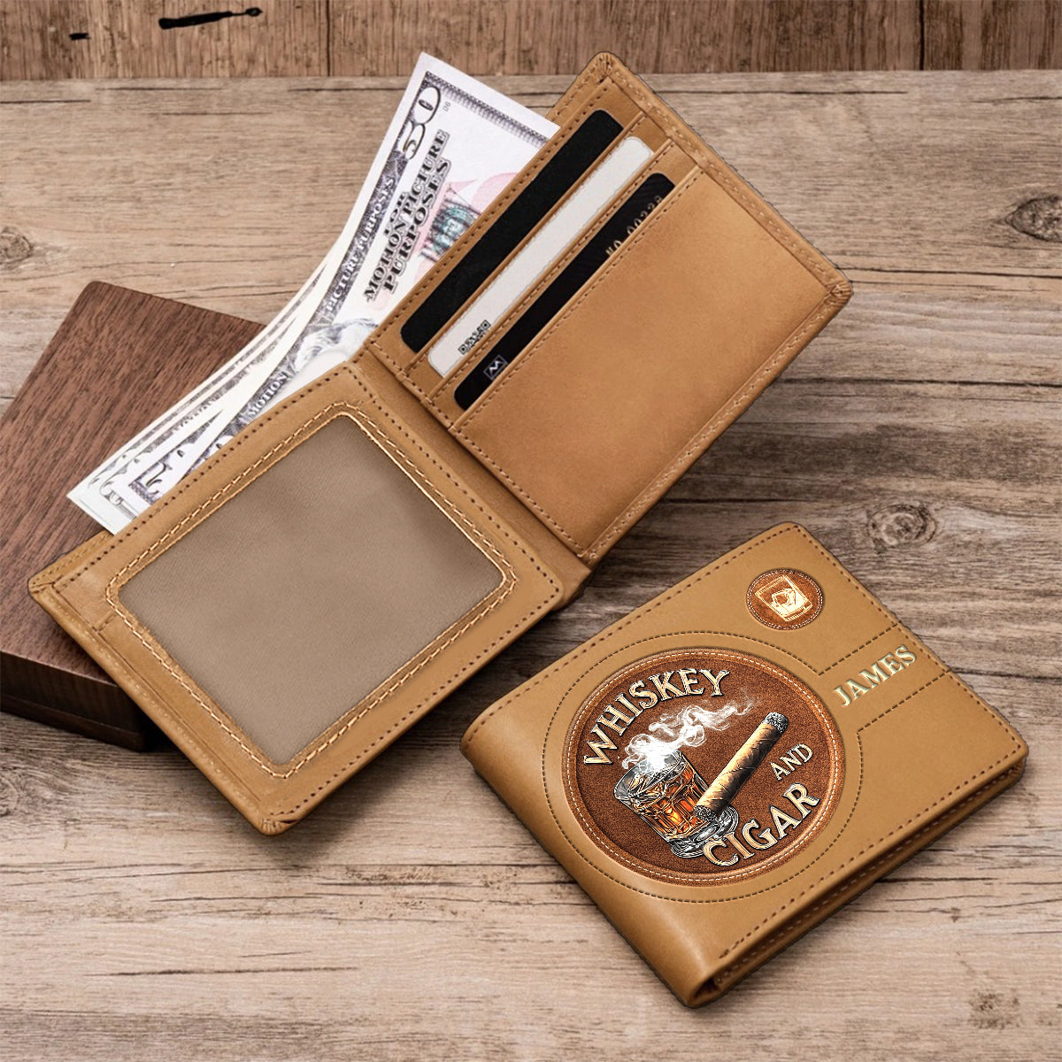 Portefeuille en cuir personnalisé Whiskey And Cigar - Whiskey And Cigar
