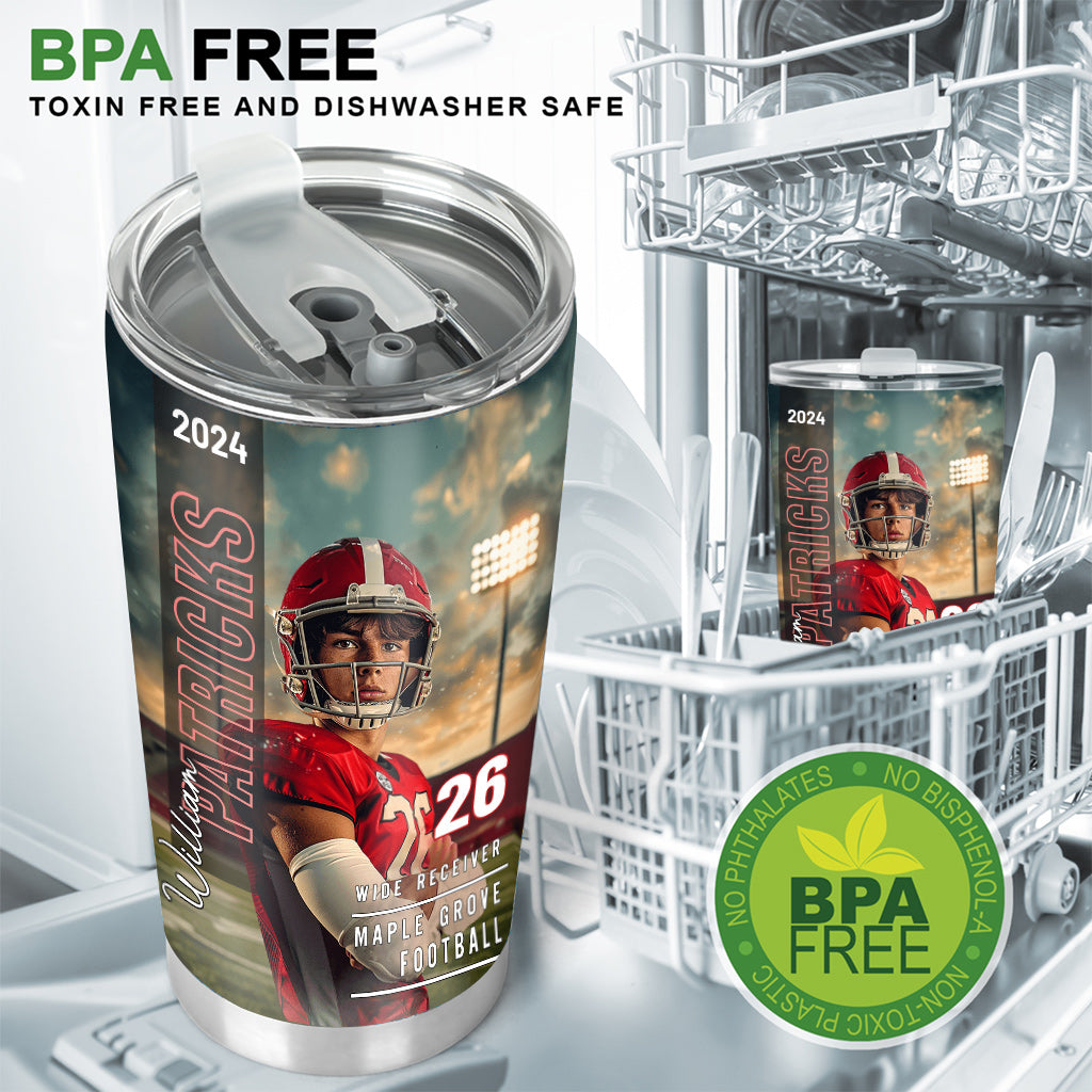 Any Sport, Name, Postion, Number, Team.... - Personalized Football Tumbler