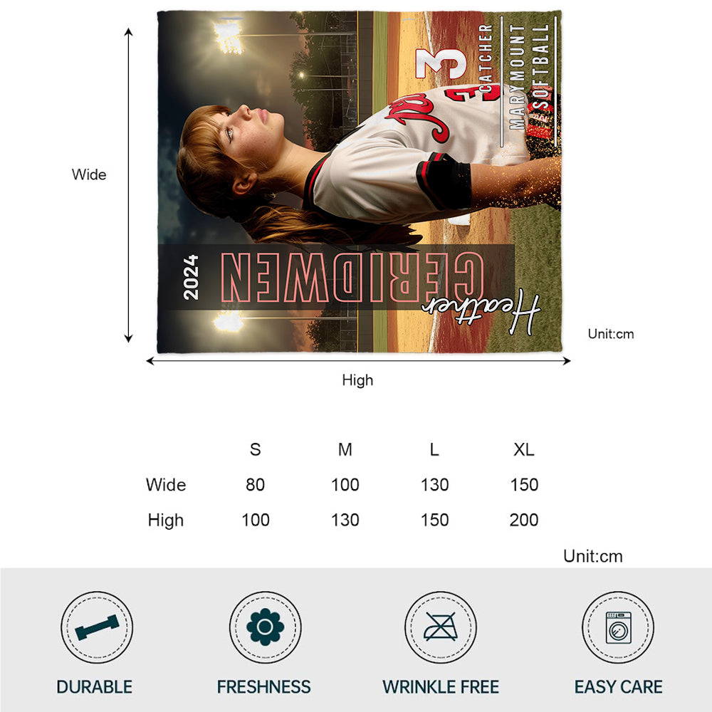 Any Photo, Name, School... - Personalized Softball Blanket