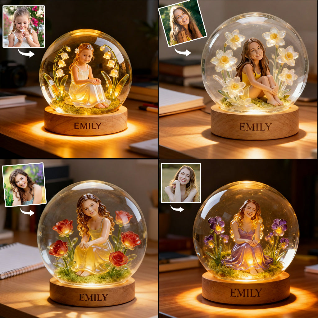 Veilleuse LED acrylique personnalisée avec photo et fleur de naissance - Veilleuse LED acrylique - Un cadeau d'amour-propre unique