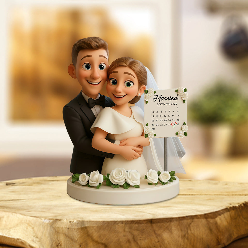 Wedding Happy Anniversary Gift Cartoonish Style - Personalized Couple Custom Shaped Acrylic Plaque