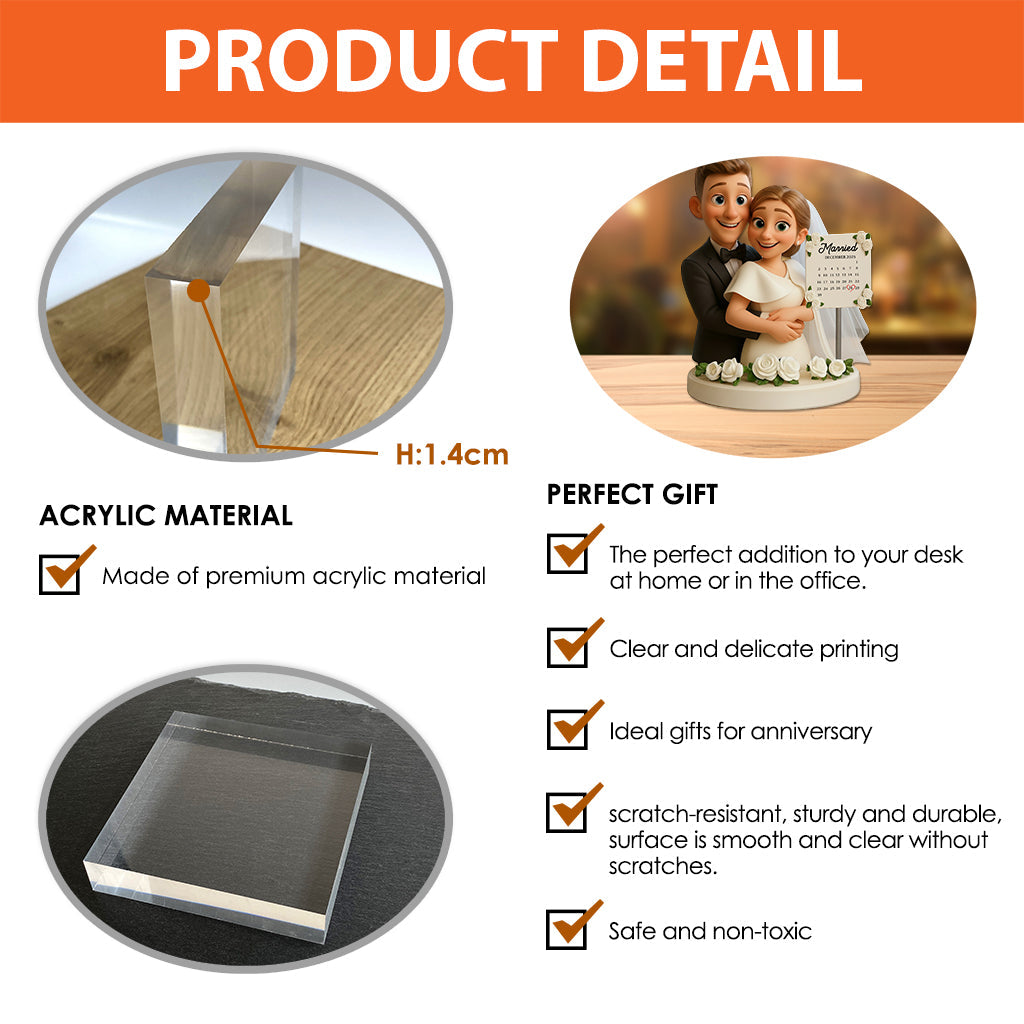 Wedding Happy Anniversary Gift Cartoonish Style - Personalized Couple Custom Shaped Acrylic Plaque