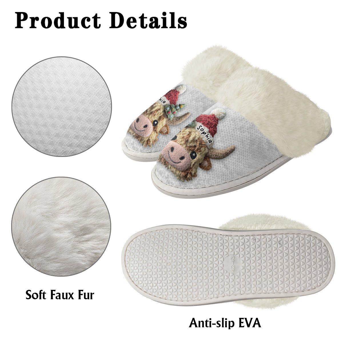 Niedliche Hochlandkuh - Personalisierte Hochlandkuh-Hausschuhe mit Fellfutter