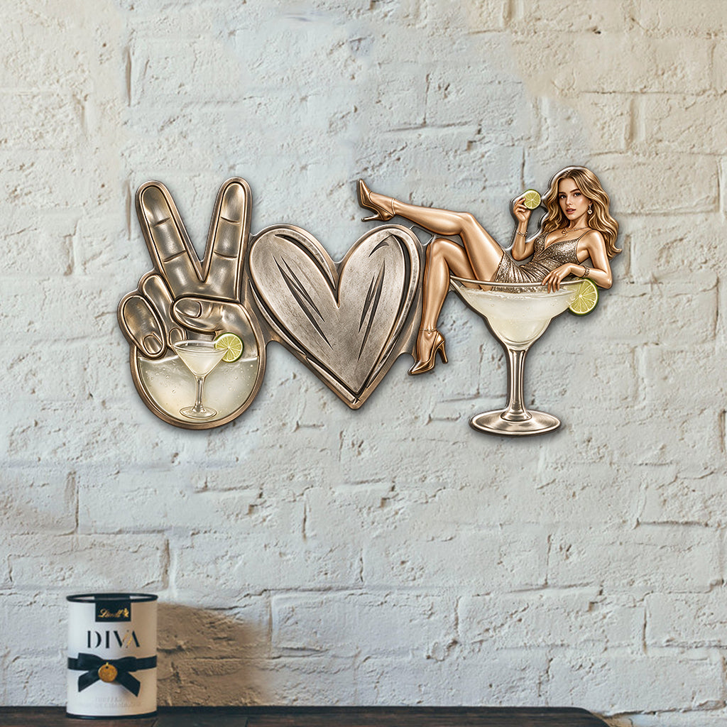 Peace Love Drink Retro - Personalized Cocktail 3D Printed Cut Metal Sign
