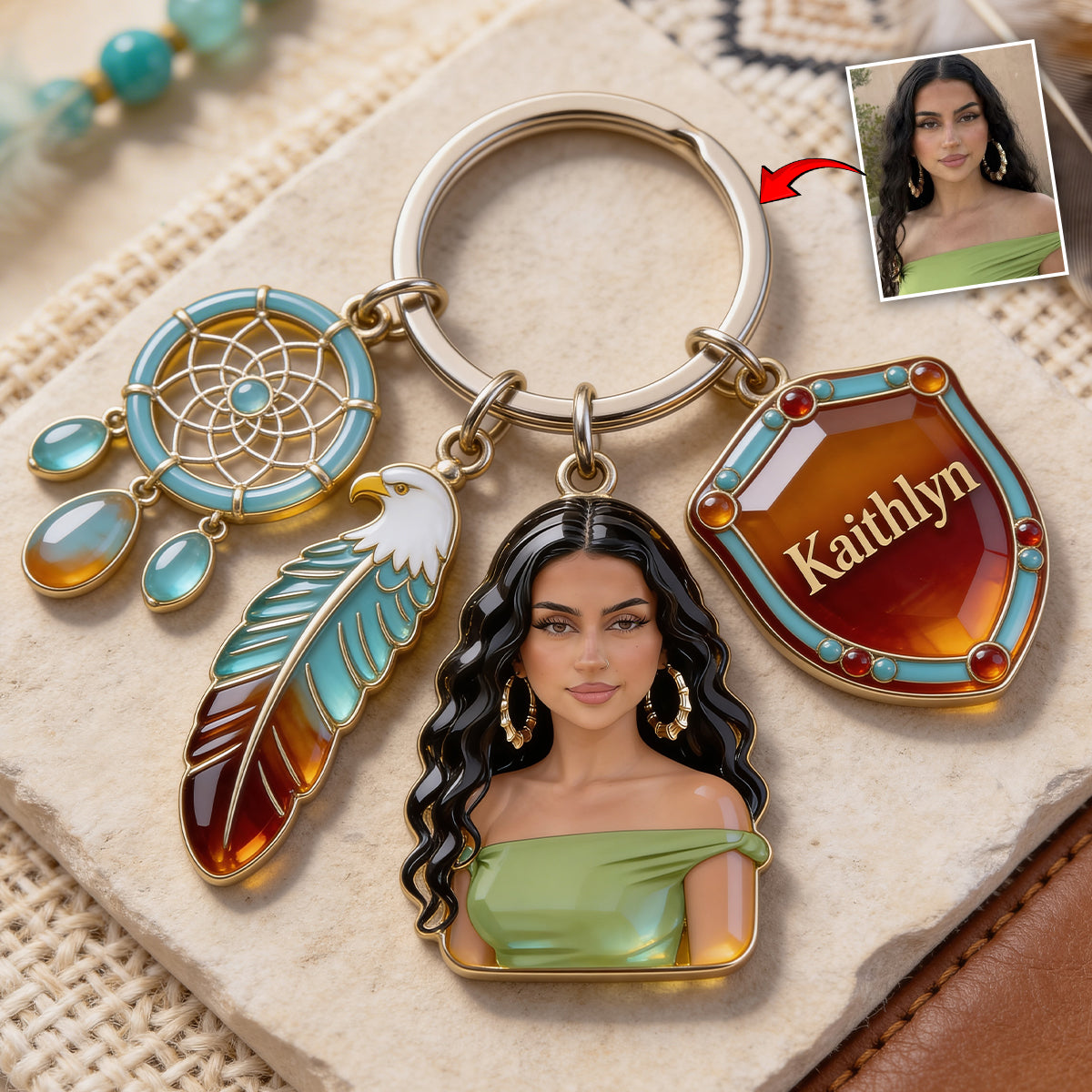 Custom Any Photo, Proud Native - Personalized American Indian Keychain With Charms