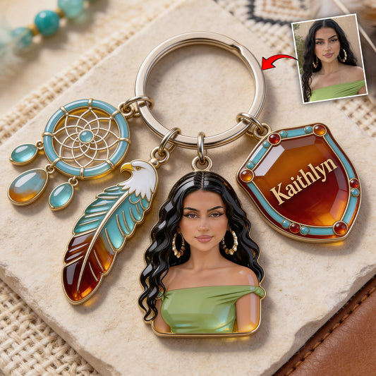 Custom Any Photo, Proud Native - Personalized American Indian Keychain With Charms