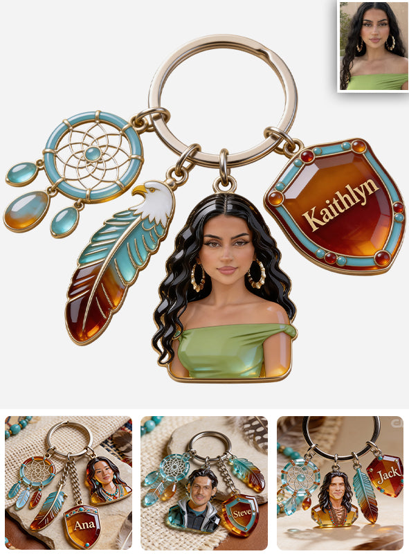 Custom Any Photo, Proud Native - Personalized American Indian Keychain With Charms