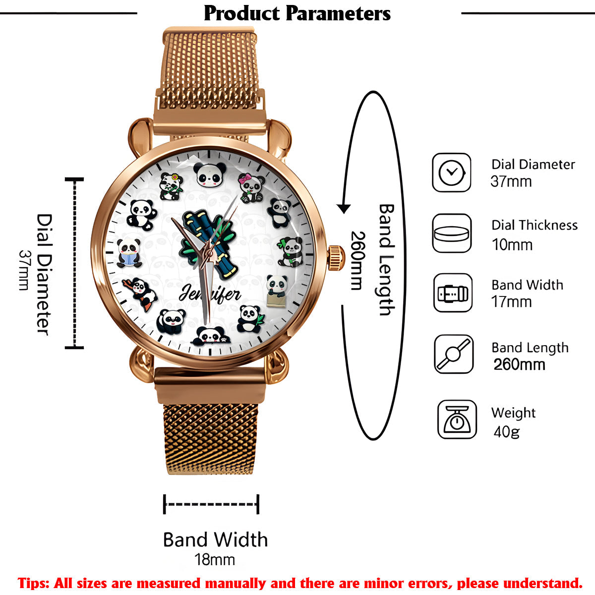 Montre-bracelet personnalisée Panda Lover pour femme