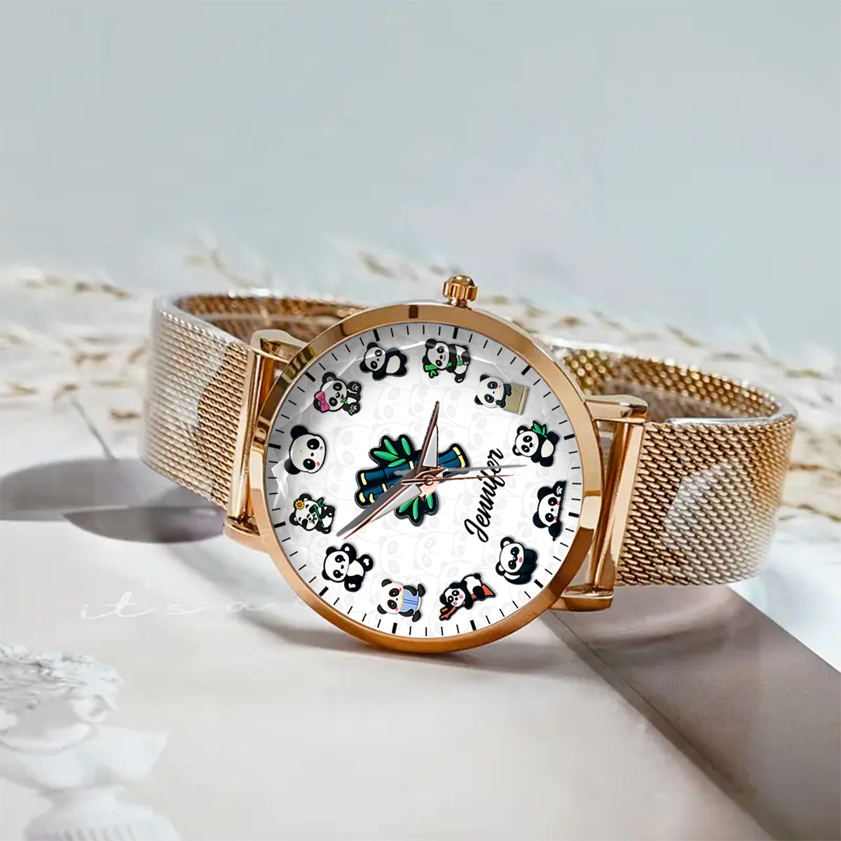Montre-bracelet personnalisée Panda Lover pour femme