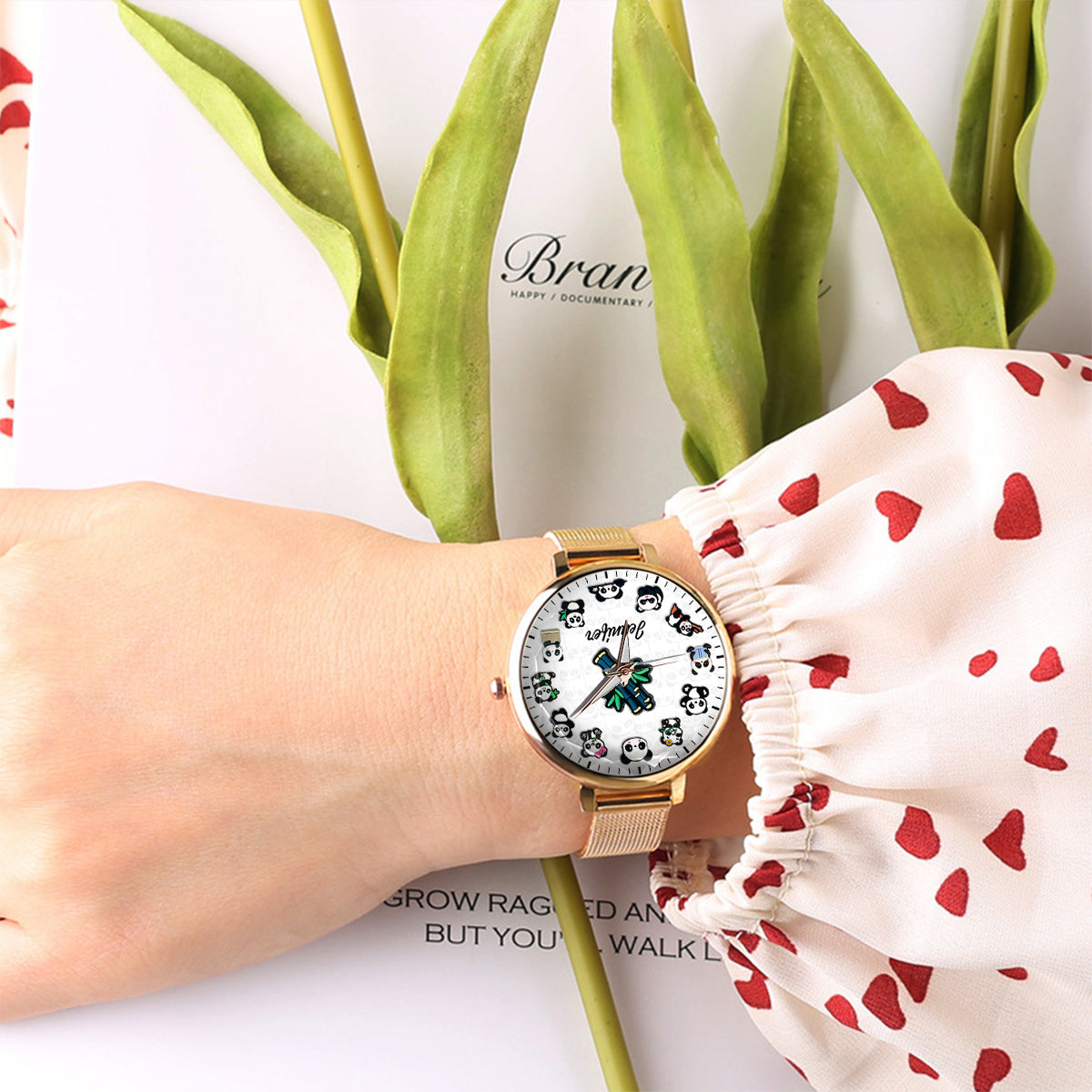Montre-bracelet personnalisée Panda Lover pour femme