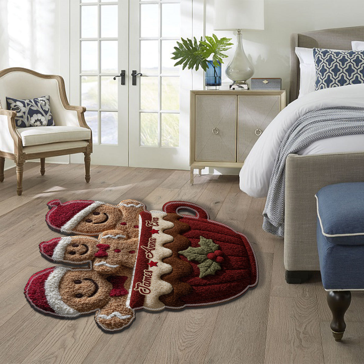 Gingerbread Christmas Family - Personalized Family Non-Slip Tufted Rug