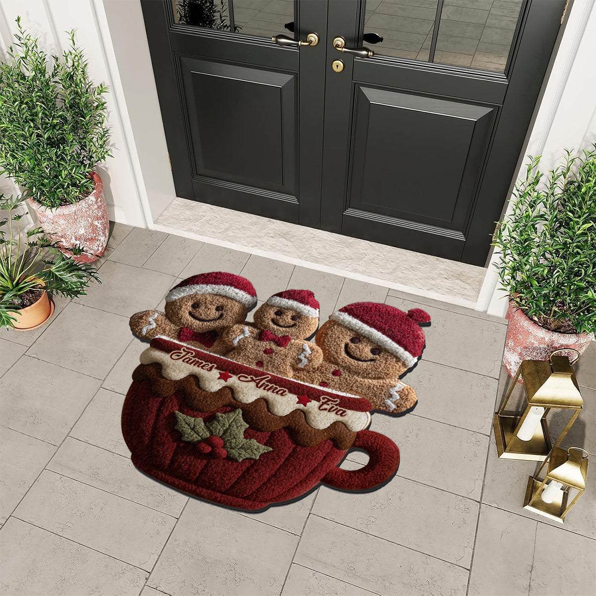 Gingerbread Christmas Family - Personalized Family Non-Slip Tufted Rug