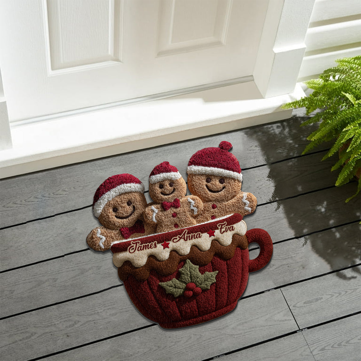 Gingerbread Christmas Family - Personalized Family Non-Slip Tufted Rug
