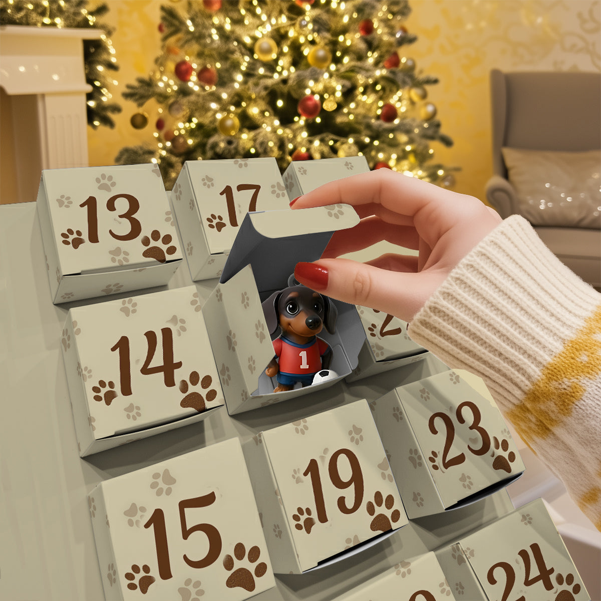 Love Dachshund - Personalized Dachshund Folded Advent Calendar With Ornaments