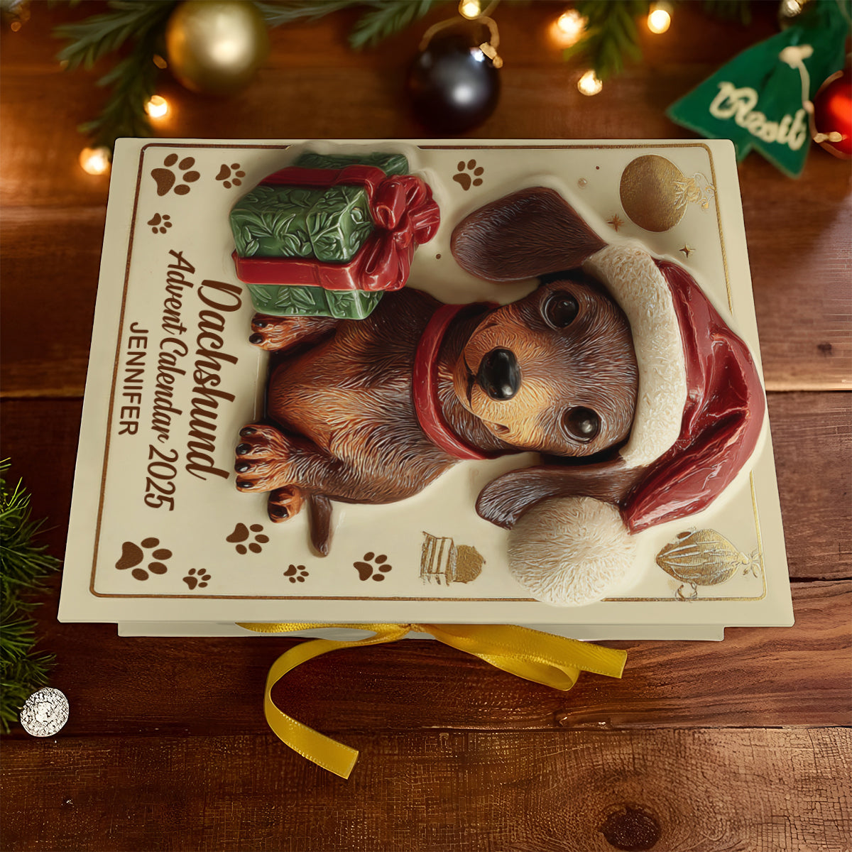 Love Dachshund - Personalized Dachshund Folded Advent Calendar With Ornaments
