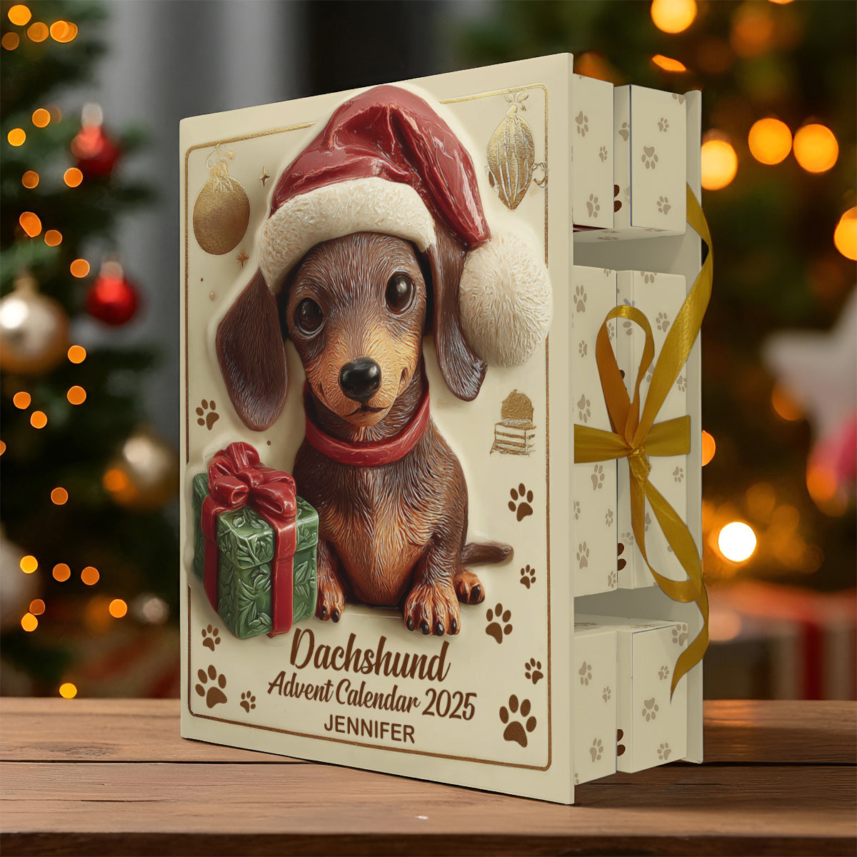 Love Dachshund - Personalized Dachshund Folded Advent Calendar With Ornaments