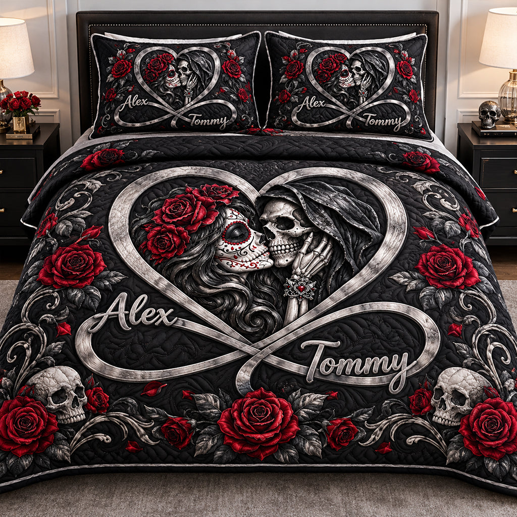 Love You Infinite - Personalized Skull Quilt Set
