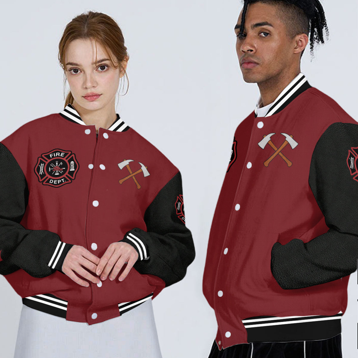 Individuell gestaltete Jacke mit Initialen für Feuerwehrleute – Personalisierte Feuerwehr-Collegejacke