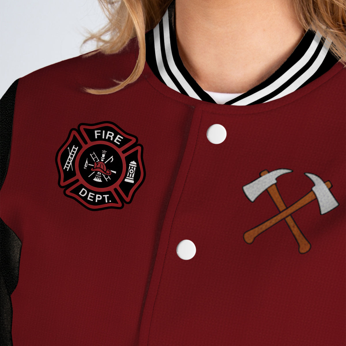 Individuell gestaltete Jacke mit Initialen für Feuerwehrleute – Personalisierte Feuerwehr-Collegejacke