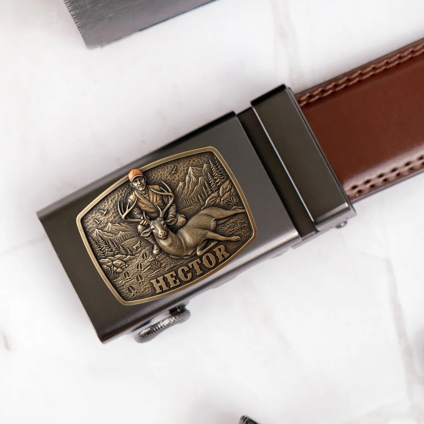 Custom Initial Name Letter Hunting Lover - Personalized Hunting Leather Belt With Shaped Buckle