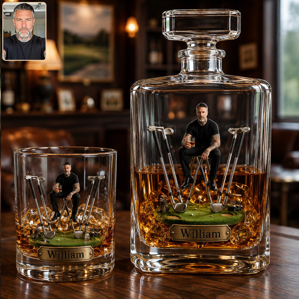 Alphabet Initial For Golf Lovers - Personalized Golf Whiskey Decanter Set