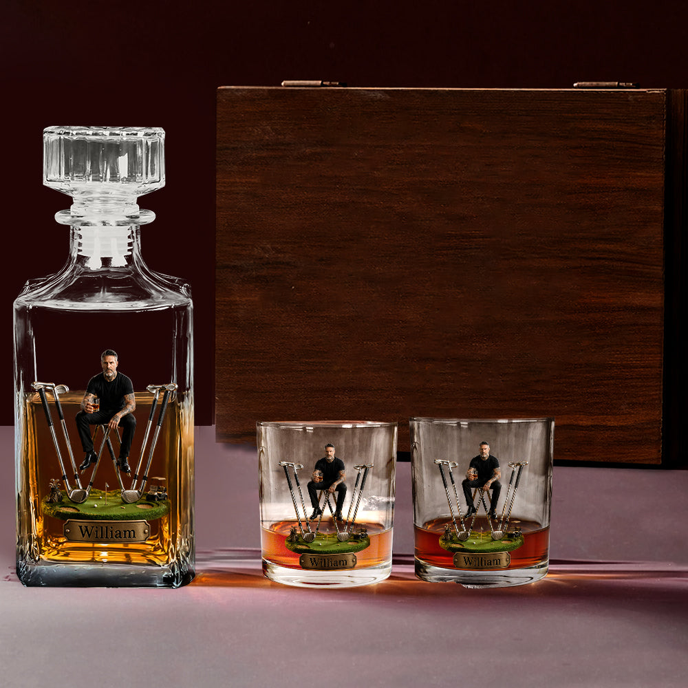 Alphabet Initial For Golf Lovers - Personalized Golf Whiskey Decanter Set