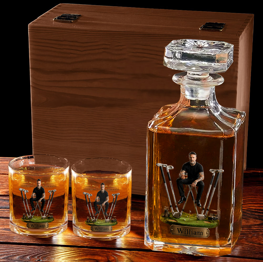 Alphabet Initial For Golf Lovers - Personalized Golf Whiskey Decanter Set