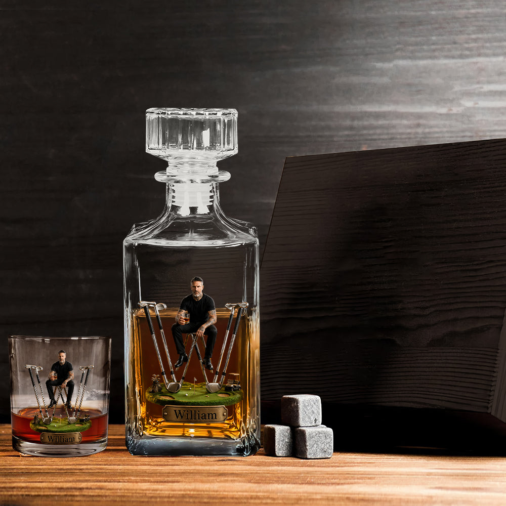 Alphabet Initial For Golf Lovers - Personalized Golf Whiskey Decanter Set