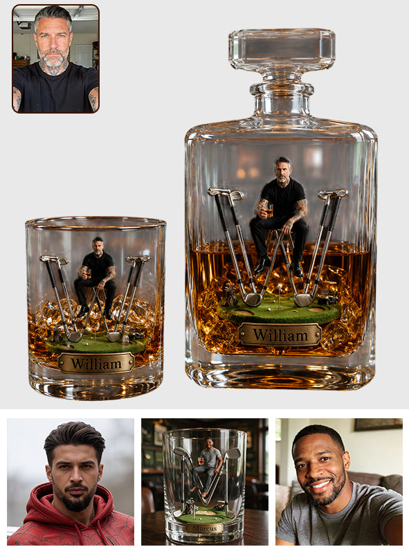 Alphabet Initial For Golf Lovers - Personalized Golf Whiskey Decanter Set