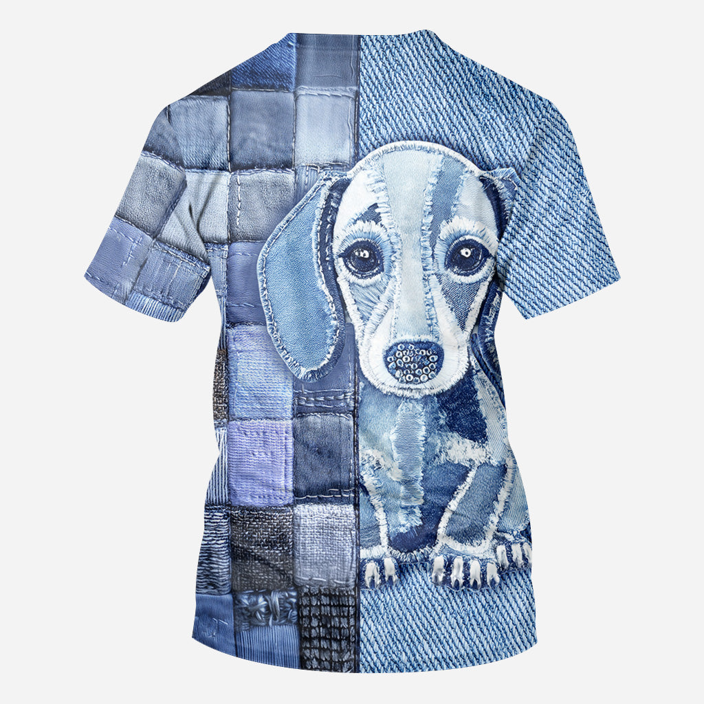 T-shirt personnalisé « J’adore les teckels » avec un chien.