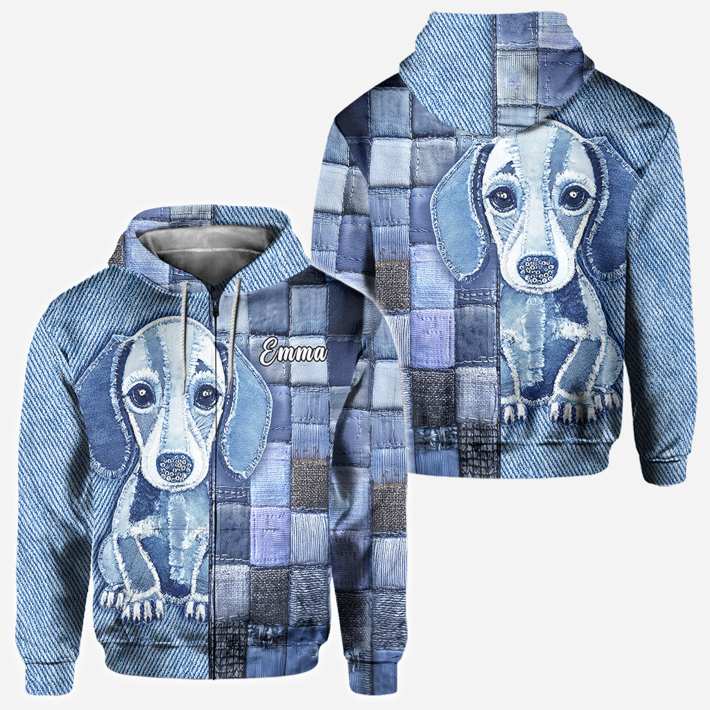 T-shirt personnalisé « J’adore les teckels » avec un chien.