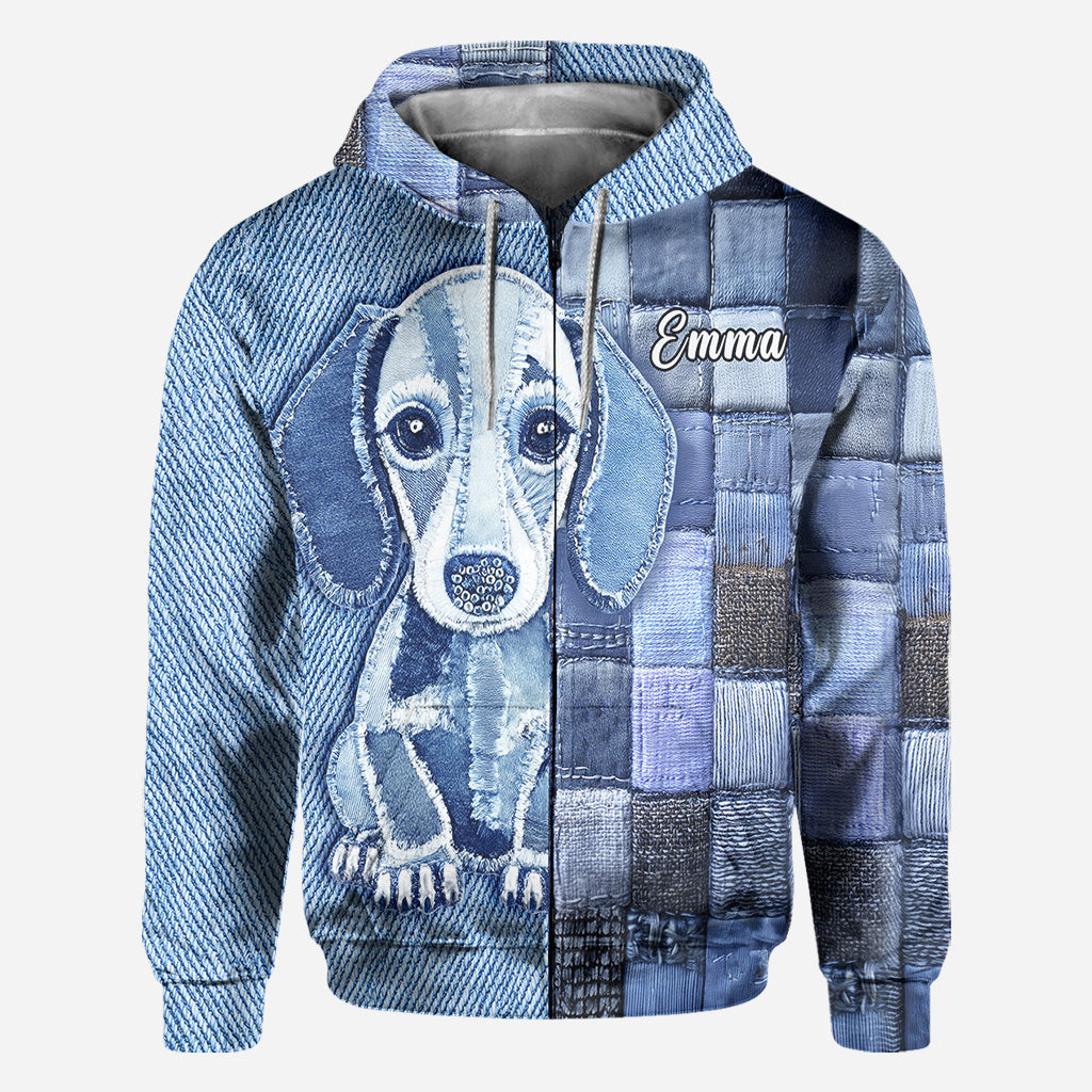 T-shirt personnalisé « J’adore les teckels » avec un chien.