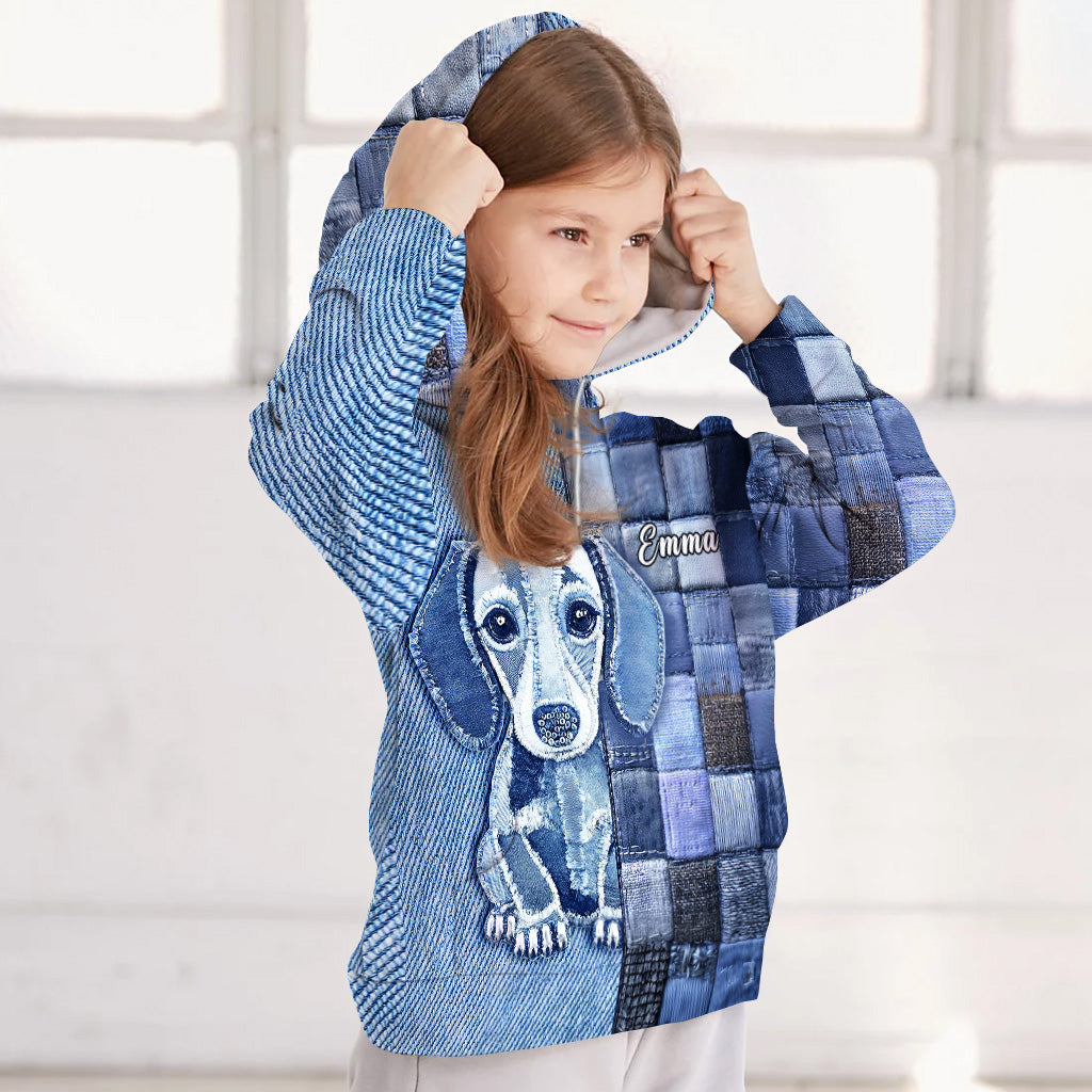 T-shirt personnalisé « J’adore les teckels » avec un chien.