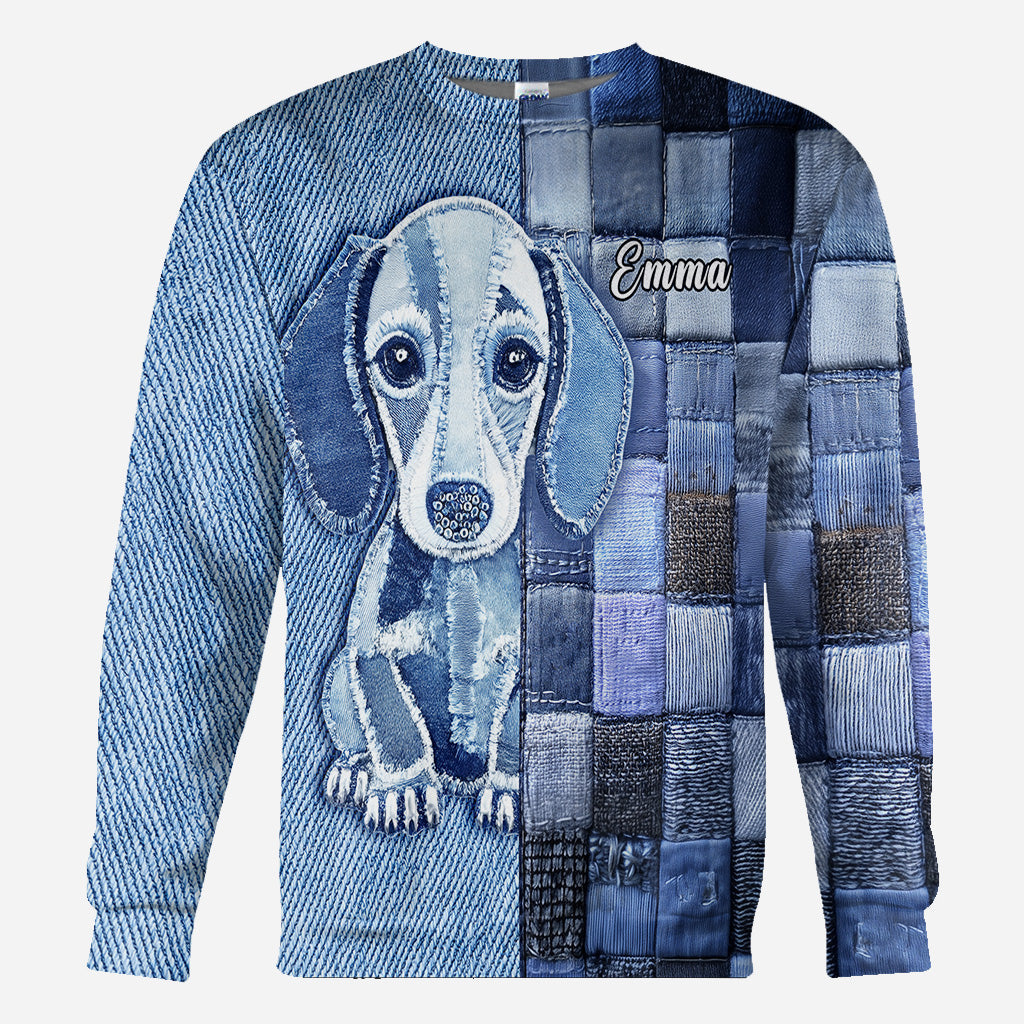 T-shirt personnalisé « J’adore les teckels » avec un chien.